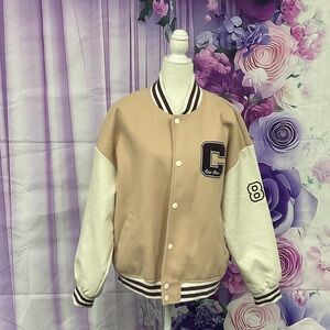 Forever 21 Tan and White Varsity Jacket